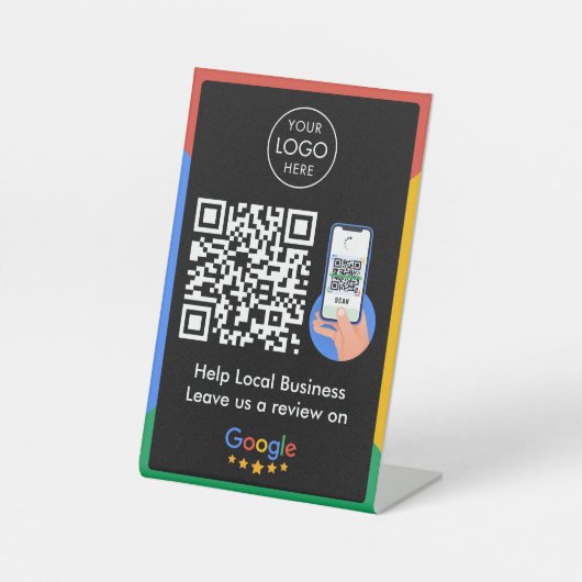 Google Reviews Business Review Link QR Code Black Sockelschild (Vorderseite)