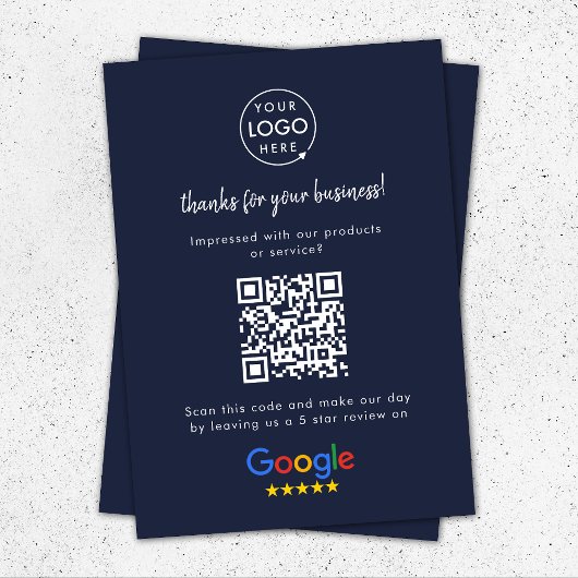 Google Reviews Business Review Link QR Code Navy Begleitkarte