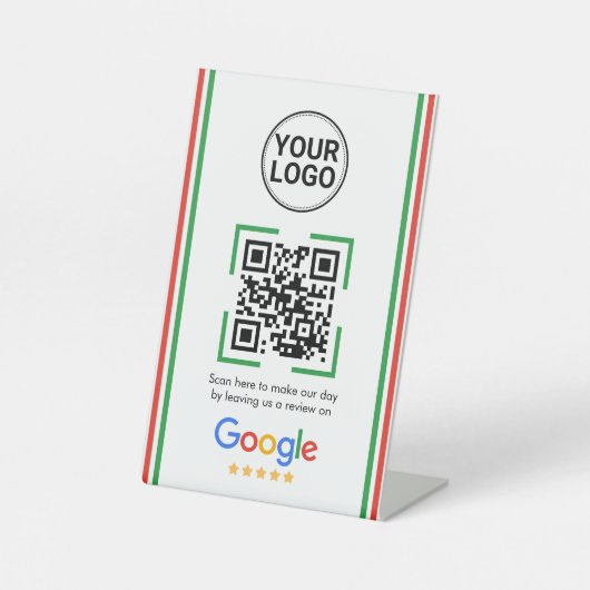 Google Reviews QR Code Custom Logo Sockelschild (Vorderseite)