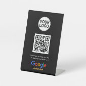 Google Reviews QR Code Dark Theme Custom Logo Sockelschild (Vorderseite)