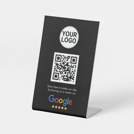 Google Reviews QR Code Dark Theme Custom Logo Sockelschild (Vorderseite)