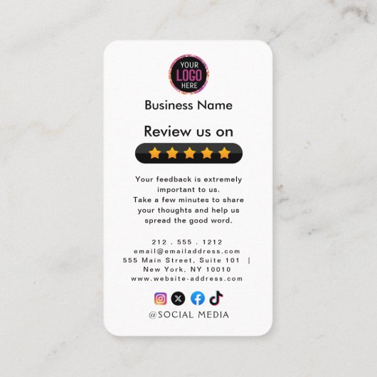 Google Reviews With Thank You And QR Code Business Visitenkarte (Rückseite)