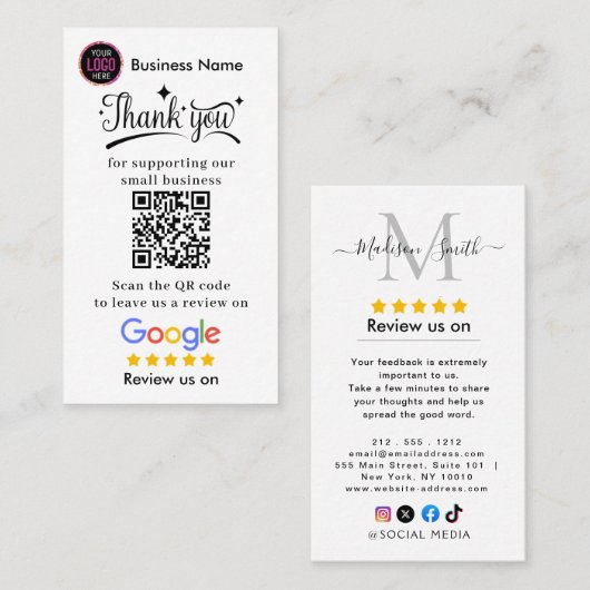 Google Reviews With Thank You And QR Code Business Visitenkarte (Vorne/Hinten)