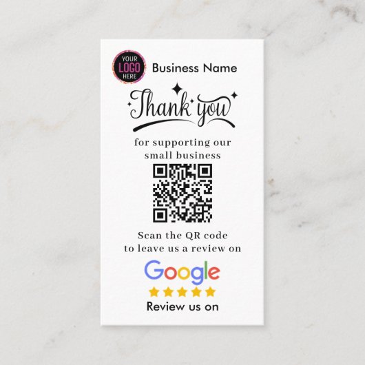 Google Reviews With Thank You And QR Code Business Visitenkarte (Vorderseite)