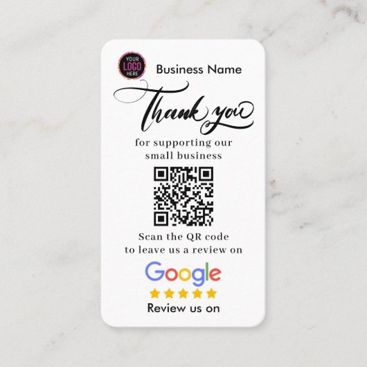 Google Reviews With Thank You And QR Code Business Visitenkarte (Vorderseite)