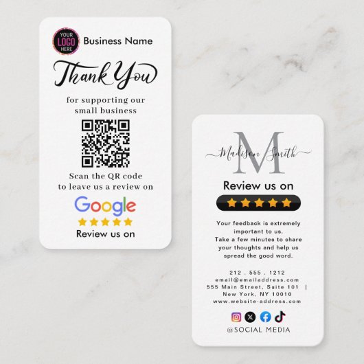 Google Reviews With Thank You And QR Code Visitenkarte (Vorne/Hinten)