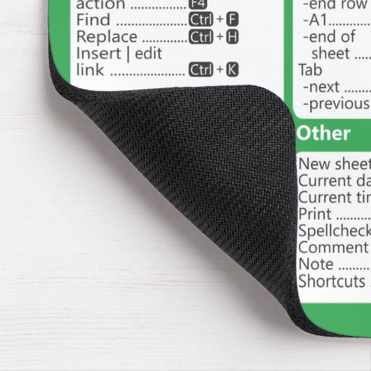 Google Sheets Keyboard Shortcuts for PC Mouse Pad Mousepad (Ecke)