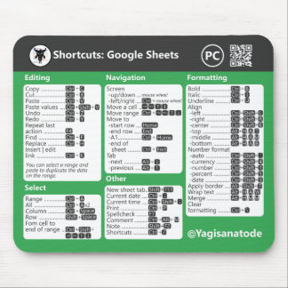 Google Sheets Keyboard Shortcuts for PC Mouse Pad Mousepad