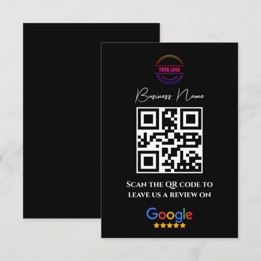 Google überprüft Business Rating Link QR Code Blac Begleitkarte (Vorne/Hinten)