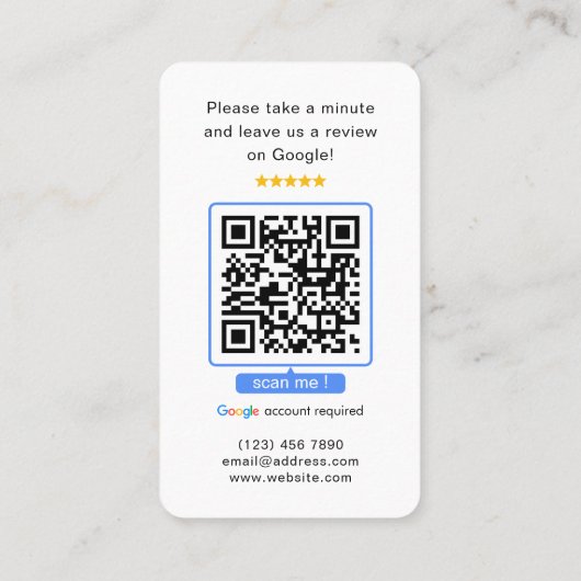 Google überprüft QR Code Business Review Us Visitenkarte (Rückseite)
