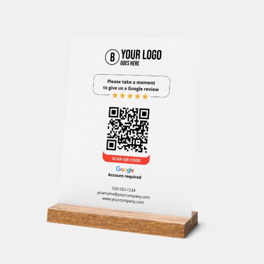 Google überprüft QR-Code Rate Mein Business 5 Star Acrylschild (Winkel)