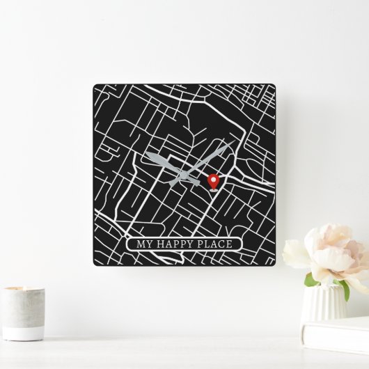 Google Zuhause Location Map Mein glücklicher Platz Quadratische Wanduhr (Zuhause)