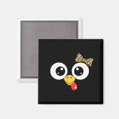 Googly-eyed Turkey With Leopard Bow, Funny Cartoon Magnet (Vorderseite/Rückseite)