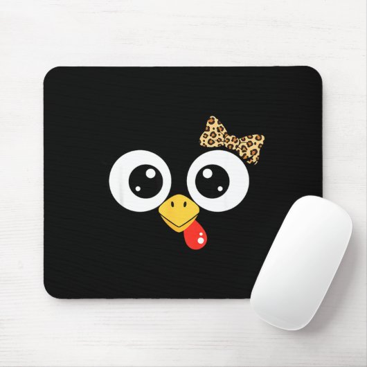 Googly-eyed Turkey With Leopard Bow, Funny Cartoon Mousepad (Mit Mouse)