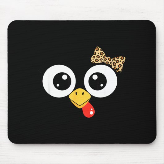 Googly-eyed Turkey With Leopard Bow, Funny Cartoon Mousepad (Vorne)