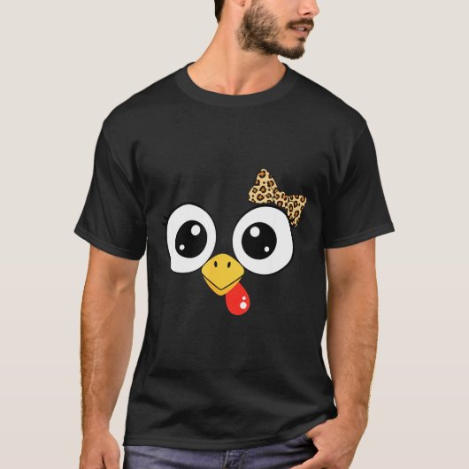 Googly-eyed Turkey With Leopard Bow, Funny Cartoon T-Shirt (Vorderseite)