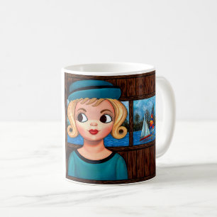 Googly Girl Sailor Head Vase Lighthouse Sailboat Kaffeetasse