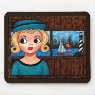 Googly Girl Sailor Head Vase Lighthouse Sailboat Mousepad