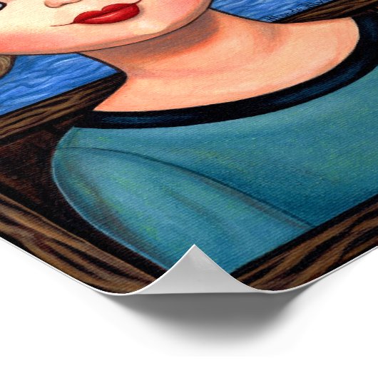 Googly Girl Sailor Head Vase Lighthouse Sailboat Poster (Ecke)