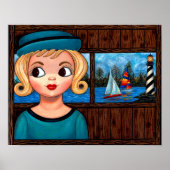 Googly Girl Sailor Head Vase Lighthouse Sailboat Poster (Vorne)