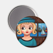 Googly Girl Sailor Head Vase Sailboat Magnet (Vorderseite/Rückseite)