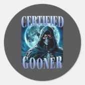 Goon Funny Gooning Meme Skeleton Certified Gooner Runder Aufkleber (Vorderseite)