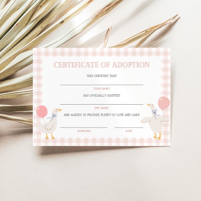 Goose Adoption Certificate Birthday Decor Card (Von Creator hochgeladen)
