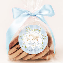 Goose Birthday Blue Gingham Thank you Runder Aufkleber