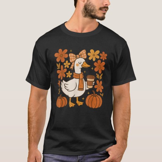 Goose Coquette Blumenkaffee Lover Bow Herbstsaison T-Shirt (Vorderseite)