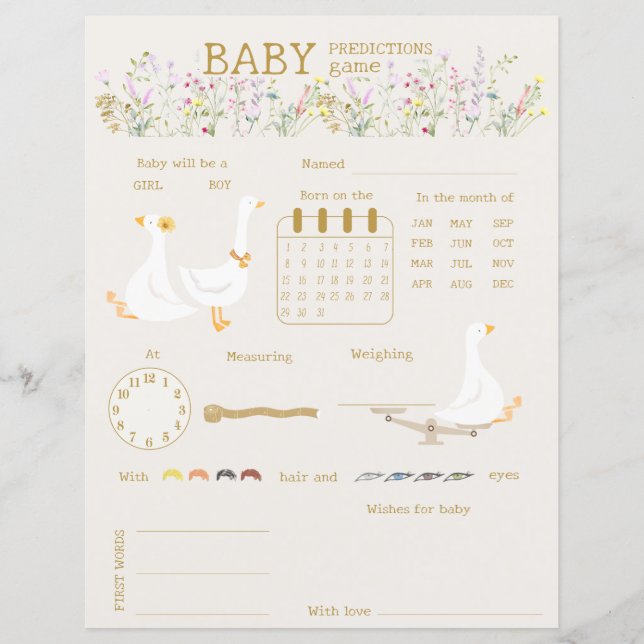 Goose Duck Wildblume Baby Guessing Game (Vorderseite)