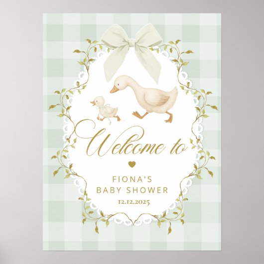 Goose Gender neutral Sage Baby Shower Welcome Poster (Vorne)