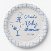 Goose Hand Drawn Blue Boy Classic Baby Shower  Pappteller (Vorderseite)