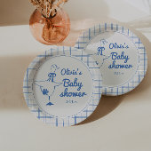 Goose Hand Drawn Blue Boy Classic Baby Shower Pappteller