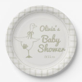 Goose Hand Drawn Neutral Ribbon Baby Shower Pappteller (Vorderseite)