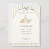 Goose Neutral Sage Green Bow Baby Shower Einladung (Vorderseite)