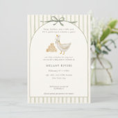 Goose Neutral Sage Green Bow Baby Shower Einladung (Stehend Vorderseite)