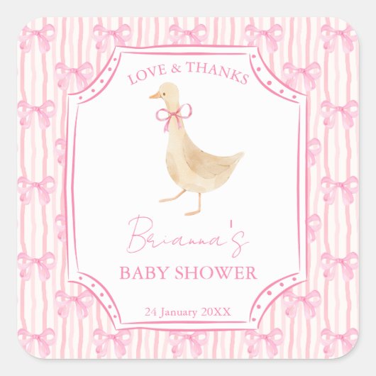 Goose nursery rhymes baby shower pink personalized quadratischer aufkleber (Vorderseite)
