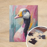 Goose Portrait Moderne Impressionistische Kunst Puzzle<br><div class="desc">Ein modernes Gänseportrait in gedämpften Tönen mit sanften Rosa- und Blautönen und ausdrucksstarken abstrakten Pinselstrichen. Die sanfte Farbpalette und das strukturierte Pinsel schaffen eine ruhige, aber auffällige Interpretation der Gans, die Einfachheit mit künstlerischer Tiefe verbindet. Dieses Stück bietet eine zeitgenössische, minimalistische Porträtfotografie, die perfekt ist, um Ihrem Raum eine ruhige...</div>