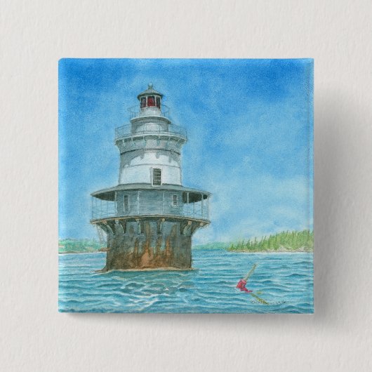 Goose Rocks Lighthosususue Wassercolor Button (Vorderseite)