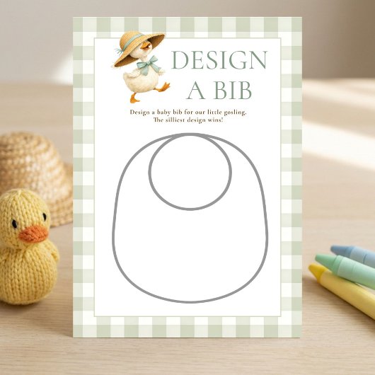 Goose Sage Gingham Design Bib Shower Game Card Einladung