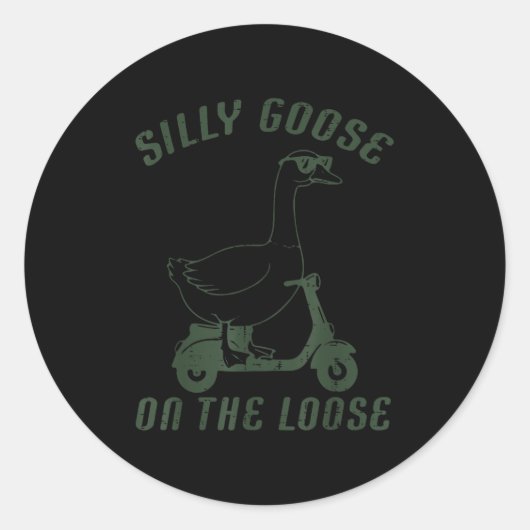 Goose Silly On The Loose Scooter Funny Animal Men  Runder Aufkleber (Vorderseite)