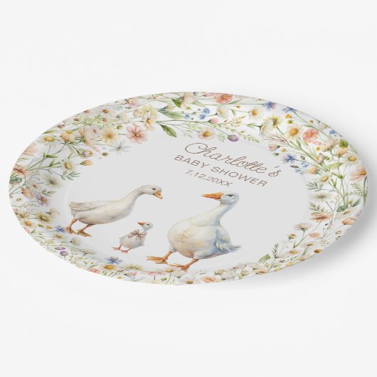 Goose Wildblume Boho Baby Shower Pappteller (Schrägansicht)