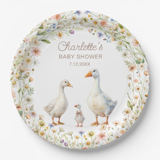 Goose Wildblume Boho Baby Shower Pappteller (Vorderseite)