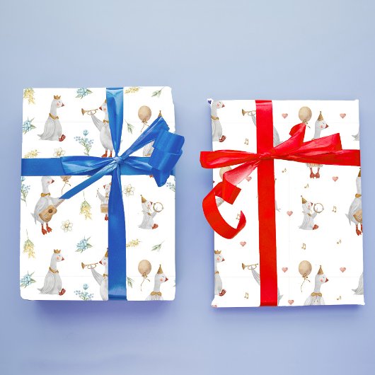 Goose Wrapping Paper, Goose Theme, Musical Goose Geschenkpapier Set