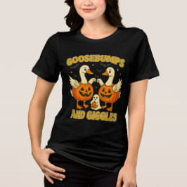 Goosebumps & Giggles Halloween Cute Pumpkin Geese Tri-Blend Shirt