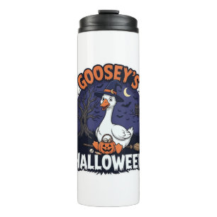 Gooseys Halloween-Gans-Hexenhut-Kürbis_1 Thermosbecher