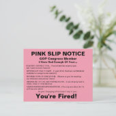 GOP Congress Pink Slip Notice Postcard Postkarte (Stehend Vorderseite)