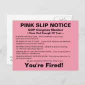 GOP Congress Pink Slip Notice Postcard Postkarte (Vorne/Hinten)