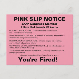 GOP Congress Pink Slip Notice Postcard Postkarte
