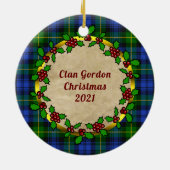Gordon Clan Abzeichen & Tartan Personalisierte Wei Keramik Ornament (Hinten)